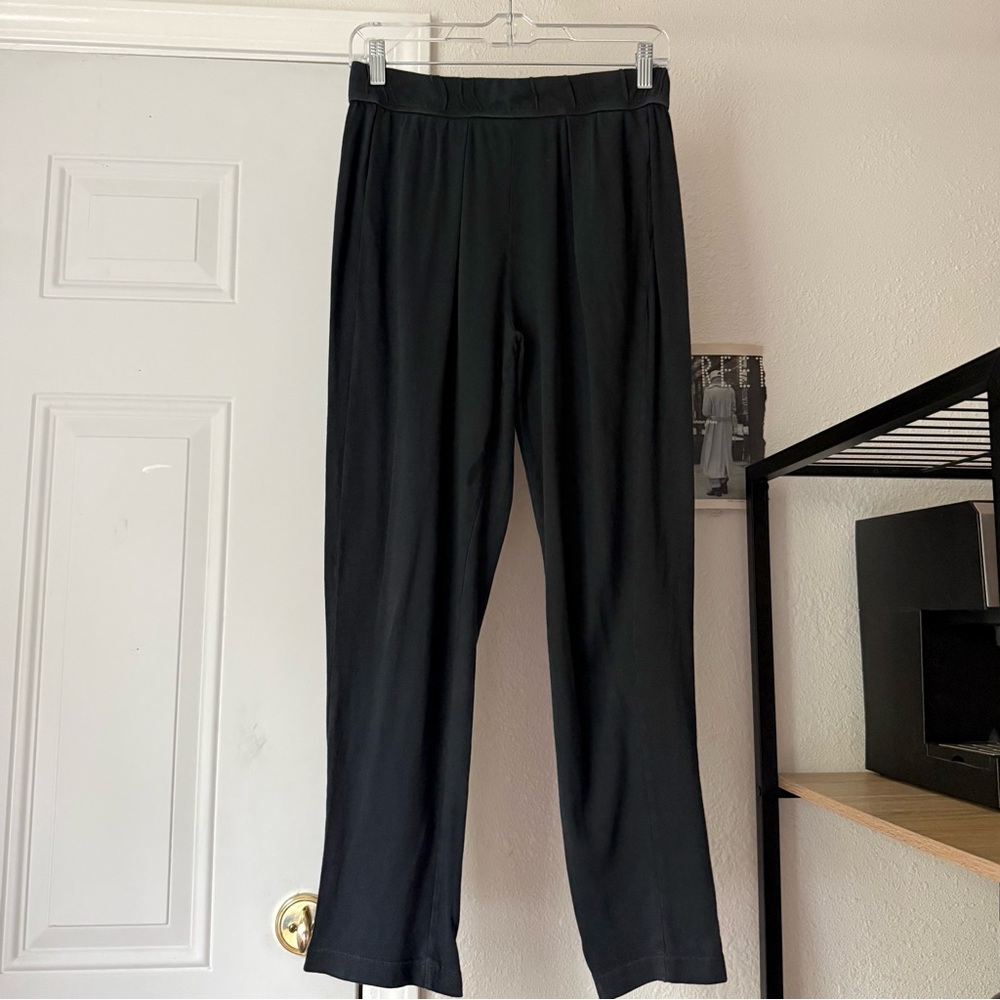 RAQUEL ALLEGRA black cotton pull on elastic waist slim leg cropped pants soft‎